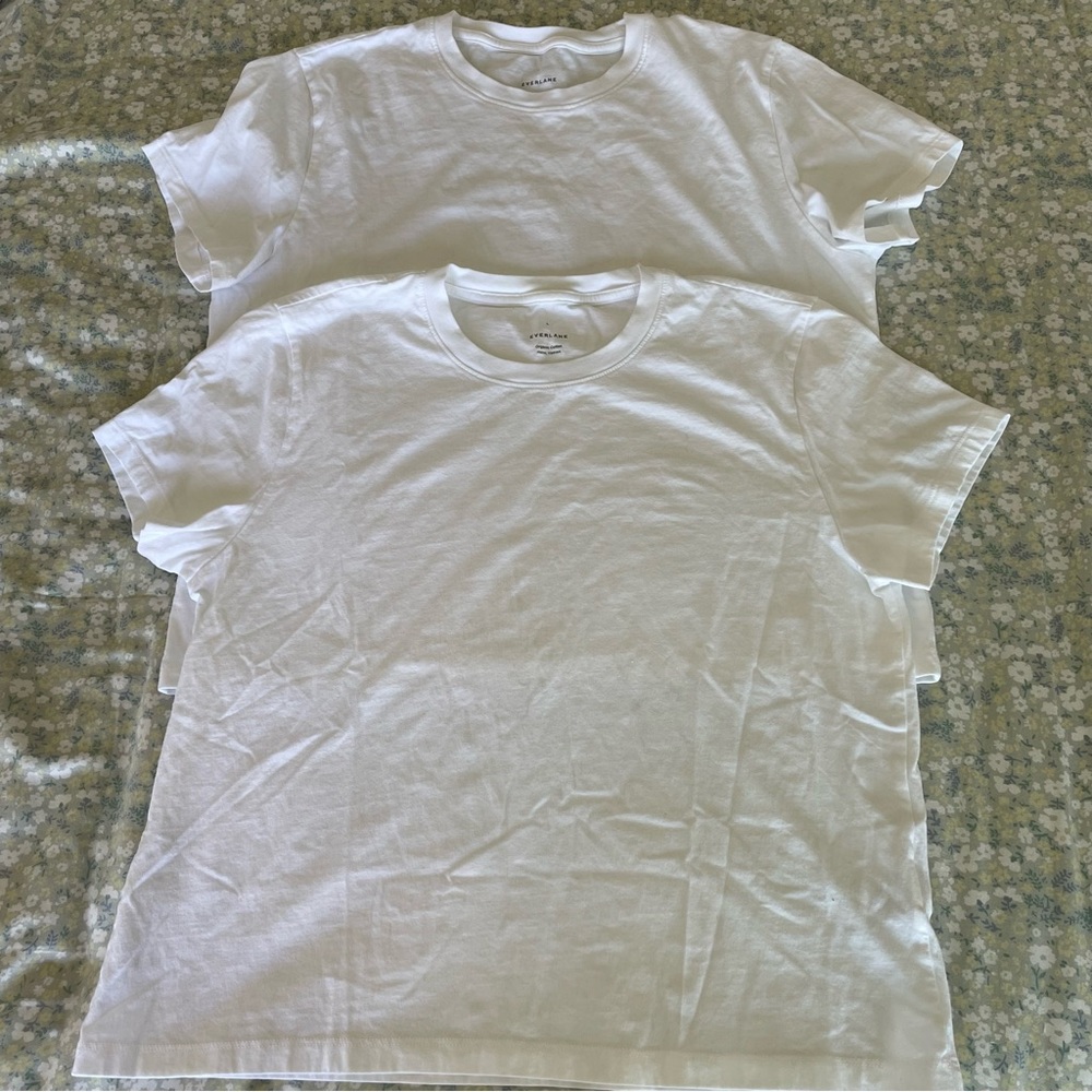 Everlane- The Organic Cotton Box-Cut Tee- Size Large- White- 2 Tees- Like New